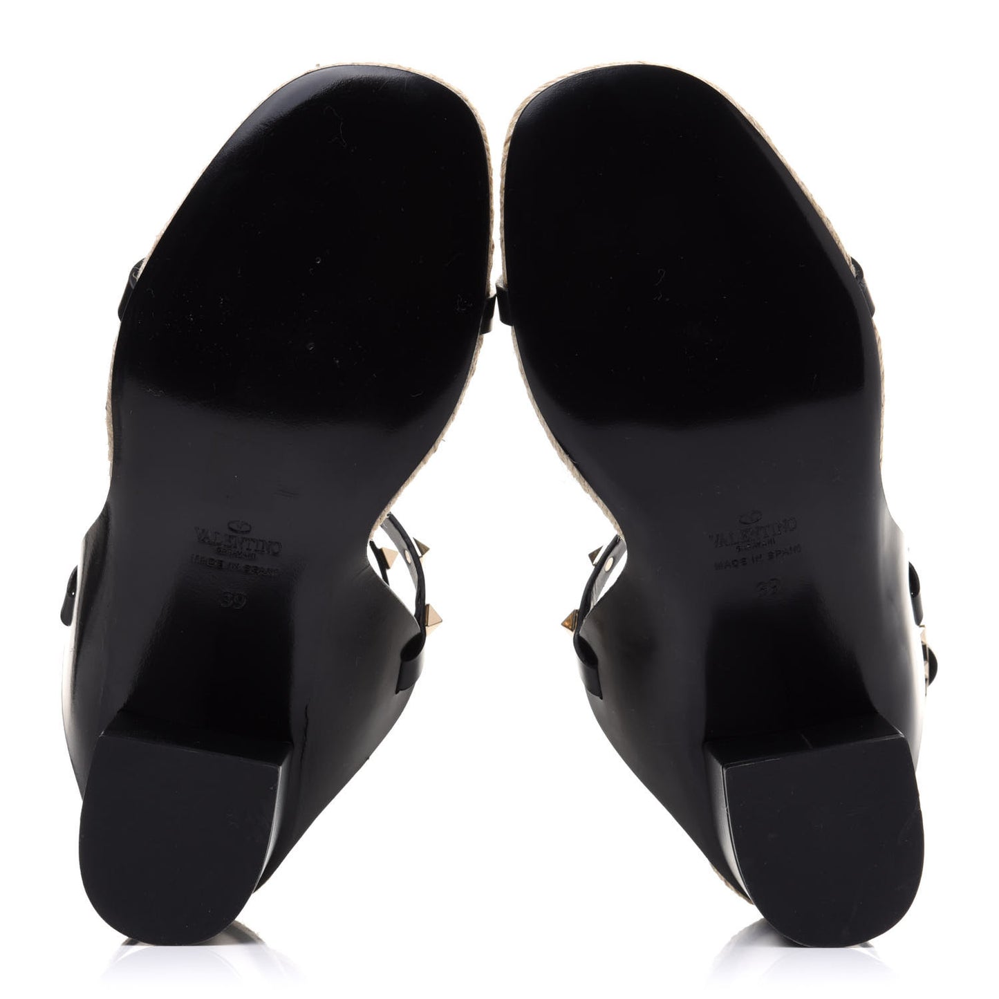 Calfskin Rockstud Ankle Strap Espadrille 10/60mm Sandals 39 Black