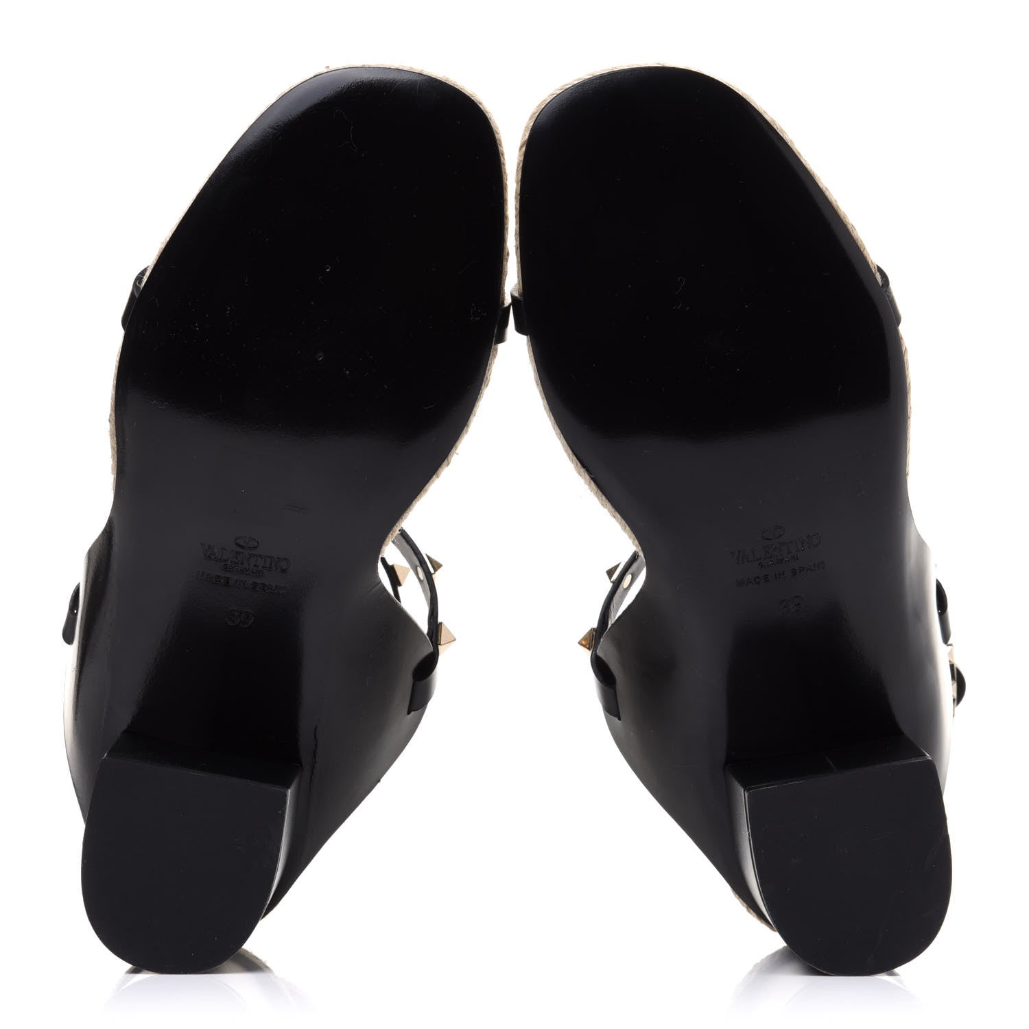 Valentino Garavani Calfskin Rockstud Ankle Strap Espadrille 10/60mm Sandals 39 Black 5 of 10