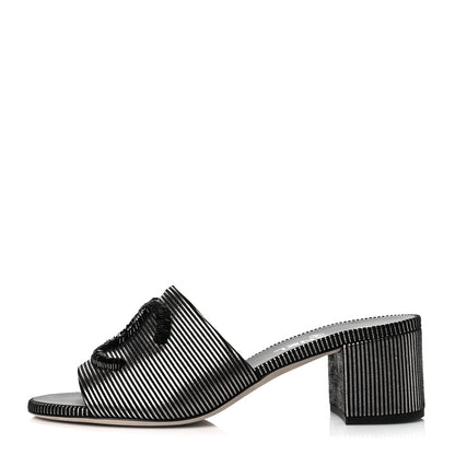 Chanel Calfskin Striped Beaded CC Mule Sandals 39 Black 1 of 11