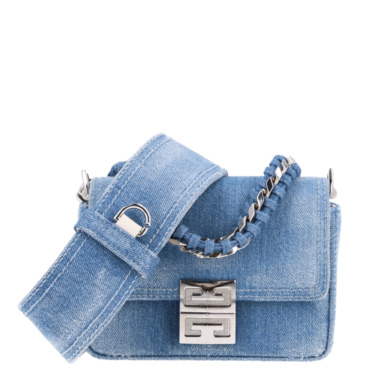 Denim Small 4G Woven Chain Crossbody Blue