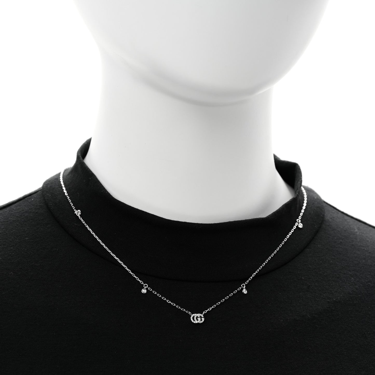 18K White Gold Diamond Running GG Pendant Necklace