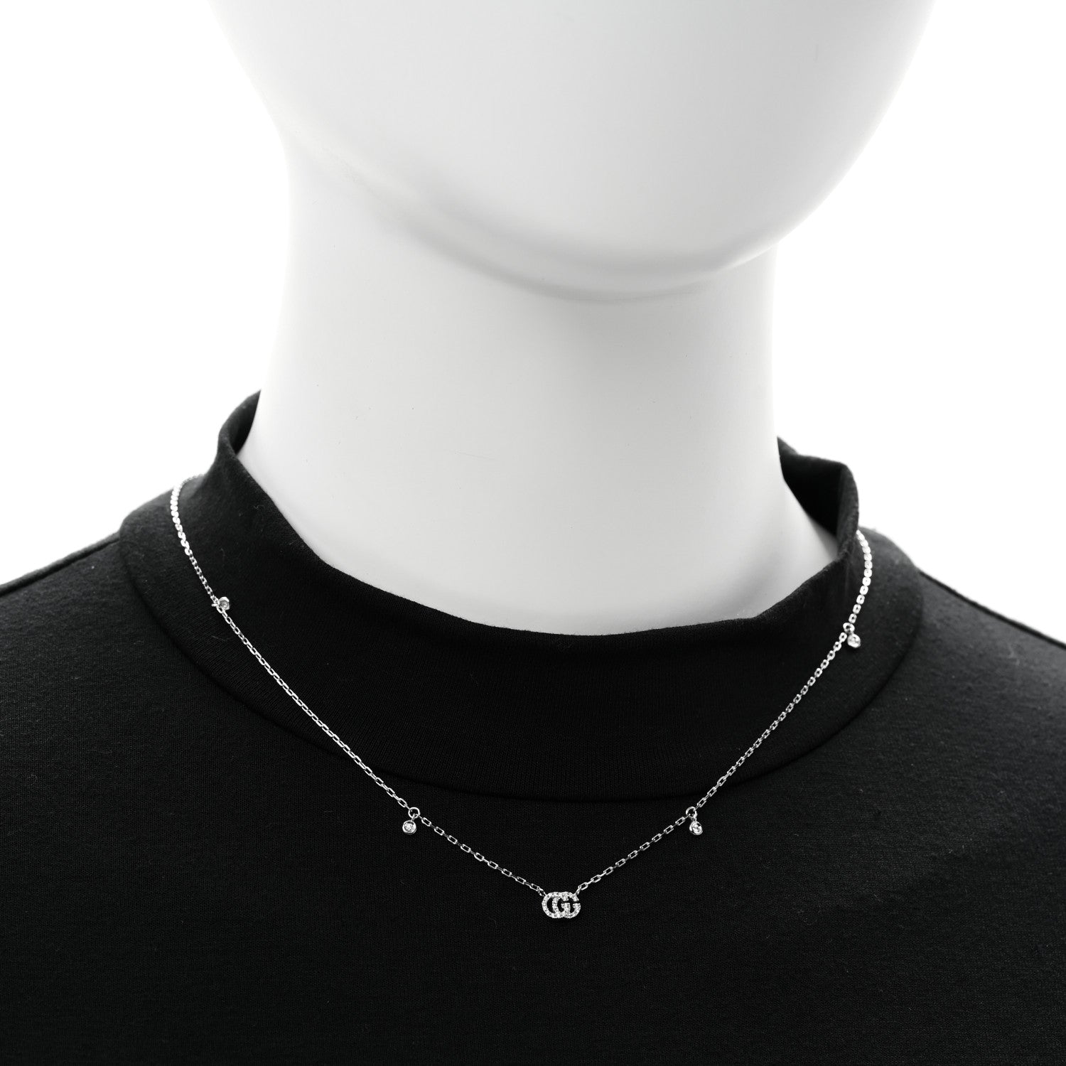 Gucci 18K White Gold Diamond Running GG Pendant Necklace 2 of 8