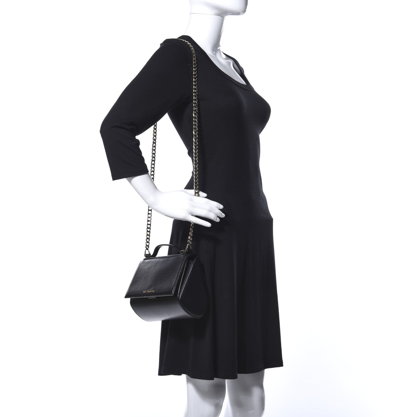 Textured Calfskin Mini Pandora Box Chain Crossbody Bag Black