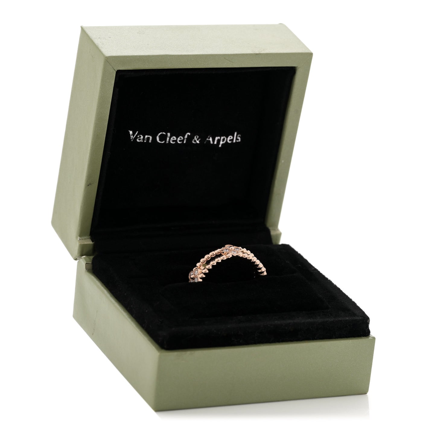 18K Rose Gold Diamond Sweet Perlee Clovers Ring 57 8