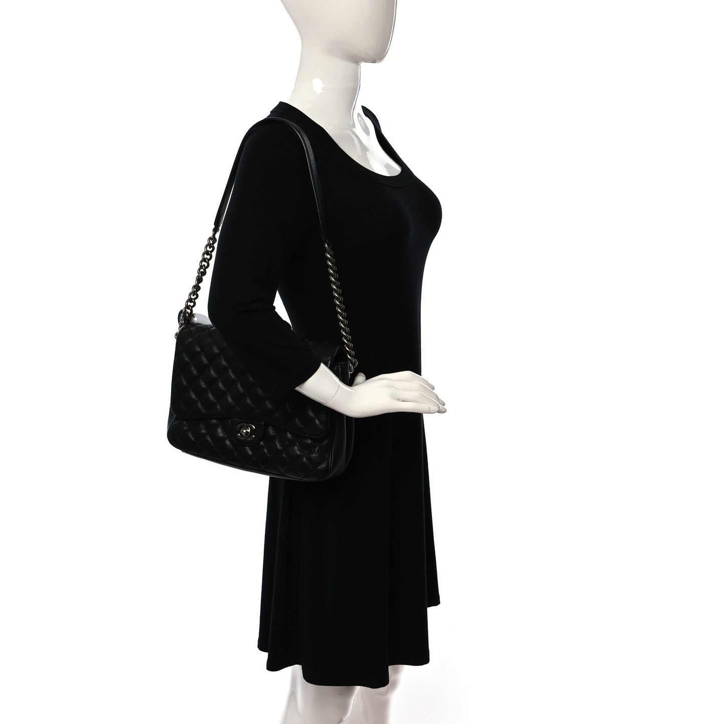 Caviar Quilted Medium Rock In Rome Single Flap Black