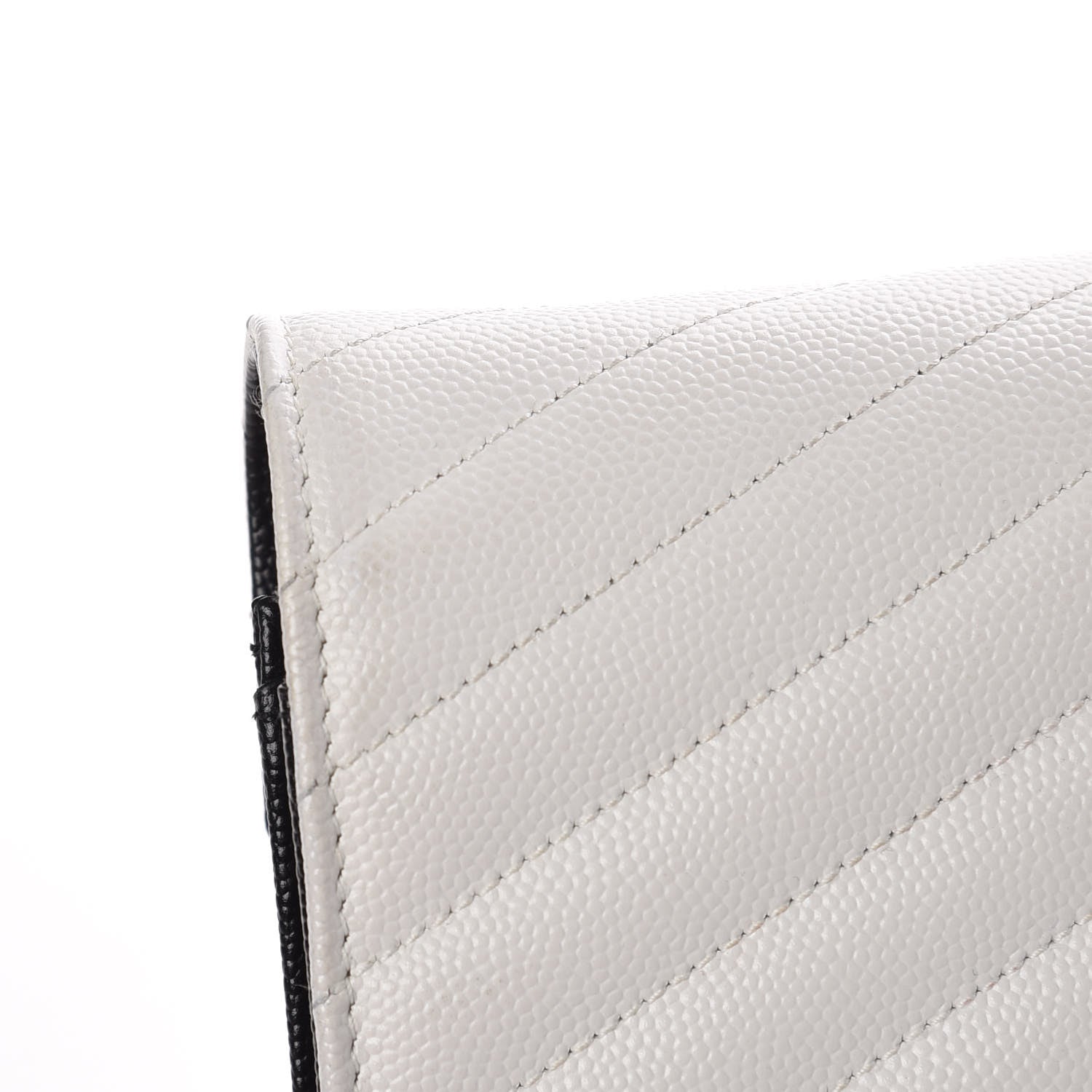 Saint Laurent Grain De Poudre Matelasse Chevron Bi-Color Monogram Chain Wallet White Black 8 of 13