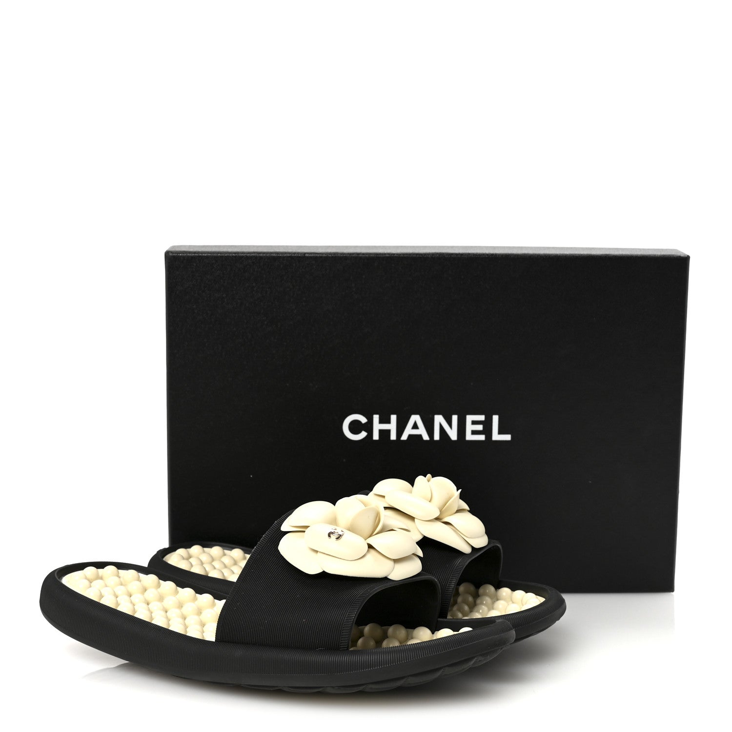 Chanel Thermoplastic PVC Camellia Mule Sandals 38 Black Ivory 9 of 9