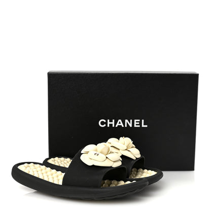 Chanel Thermoplastic PVC Camellia Mule Sandals 38 Black Ivory 9 of 9