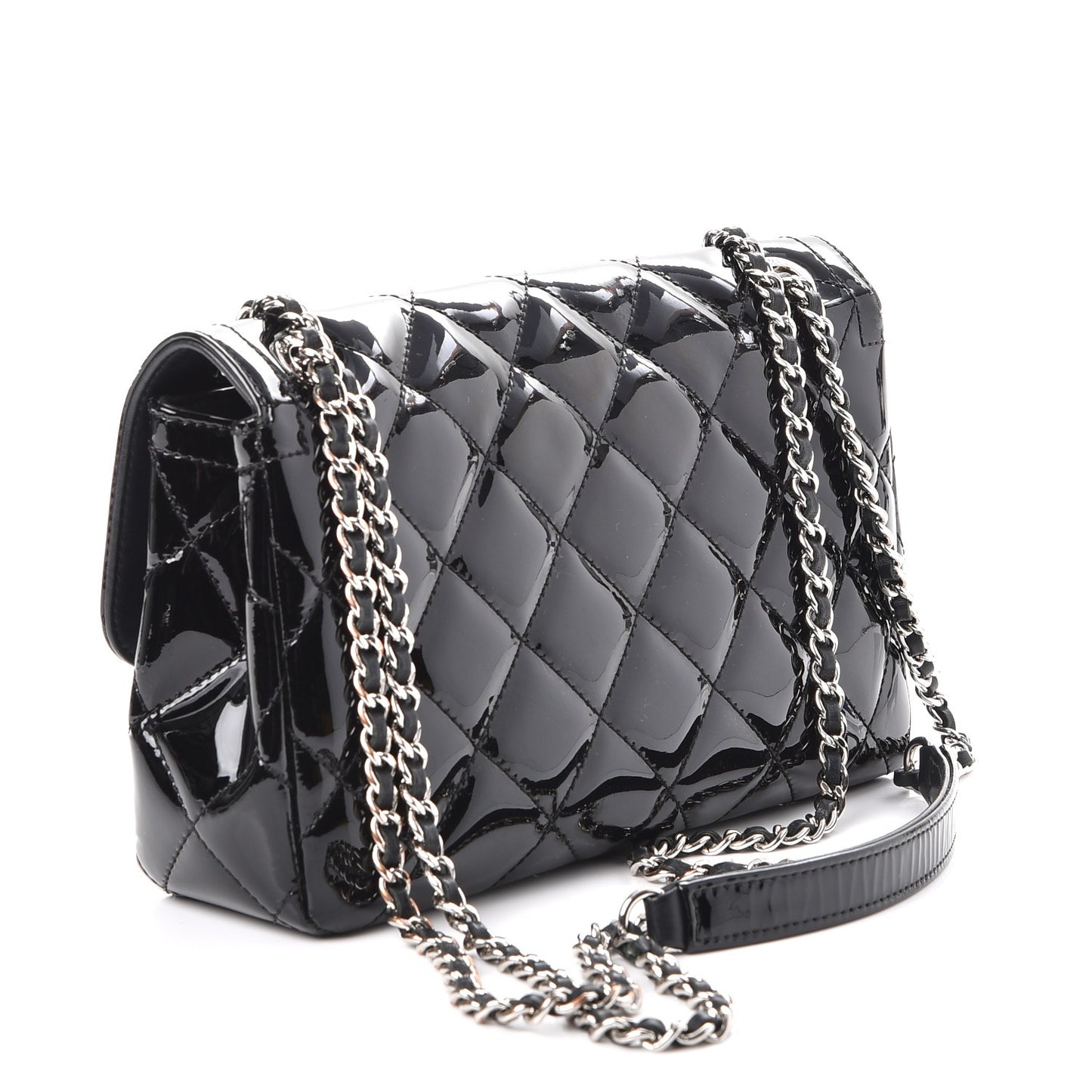 Patent Quilted Small Coco Shine Flap Black