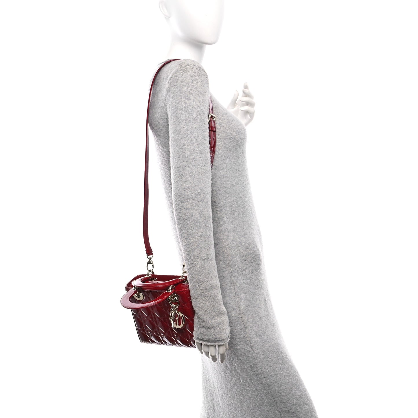 Patent Cannage Small Lady Dior Cherry Red