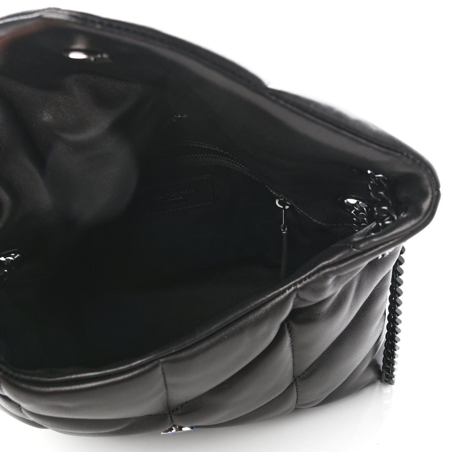 Lambskin Quilted Small Loulou Puffer Monogram Chain Satchel Black