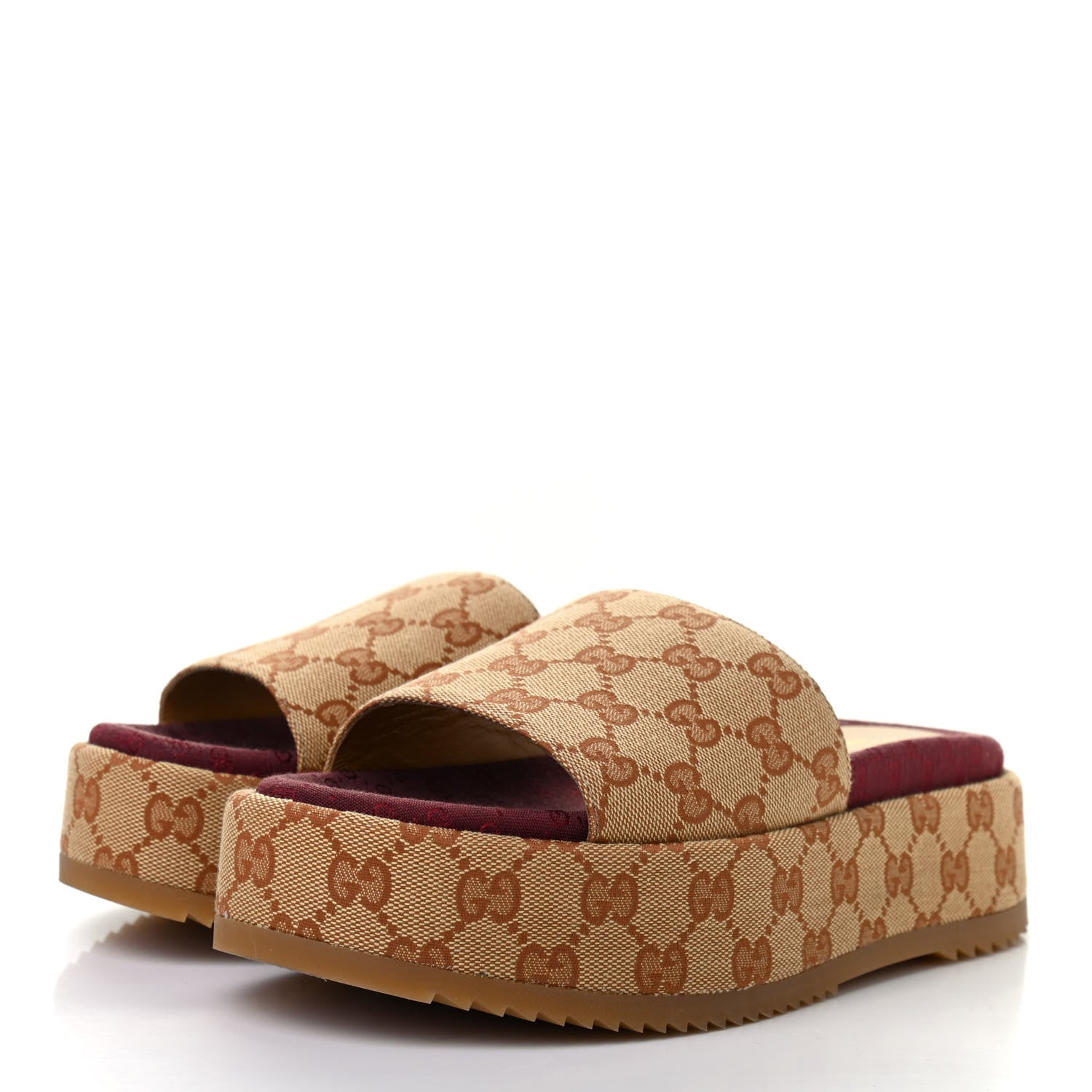 Gucci Canvas GG Monogram Angelina Platform Slide Sandals 38 Beige Ruggine 3 of 8