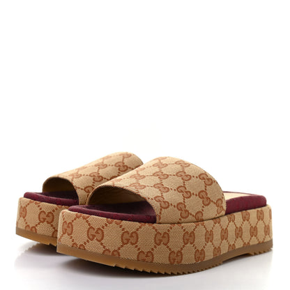 Gucci Canvas GG Monogram Angelina Platform Slide Sandals 38 Beige Ruggine 3 of 8