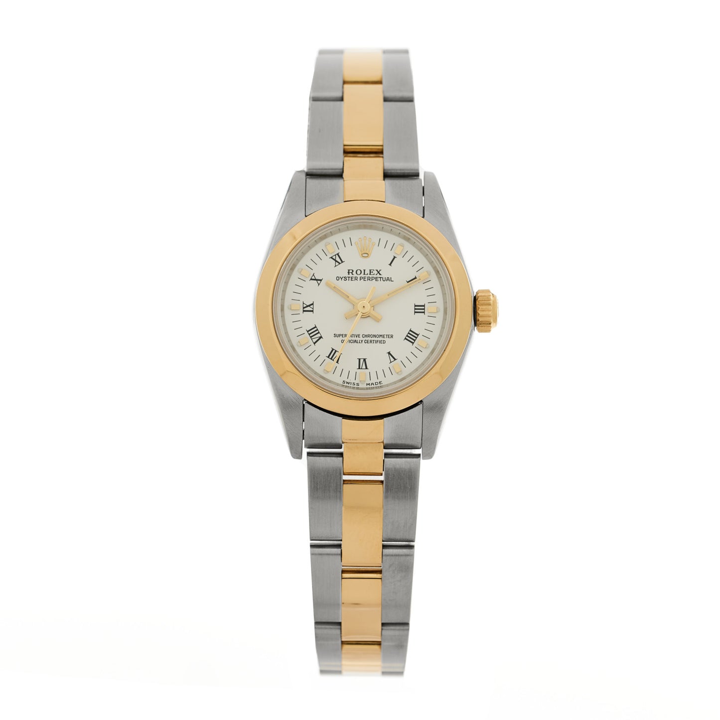 Stainless Steel 18K Yellow Gold 24mm Oyster Perpetual Watch White Roman 76183