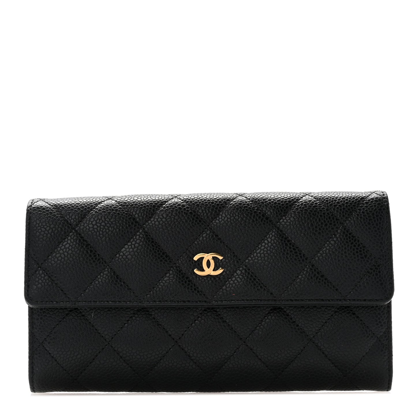 Caviar Quilted Large Gusset Flap Wallet Black