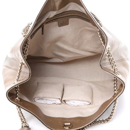 Gucci Metallic Pebbled Calfskin Large Soho Chain Shoulder Bag Golden Beige 5 of 11