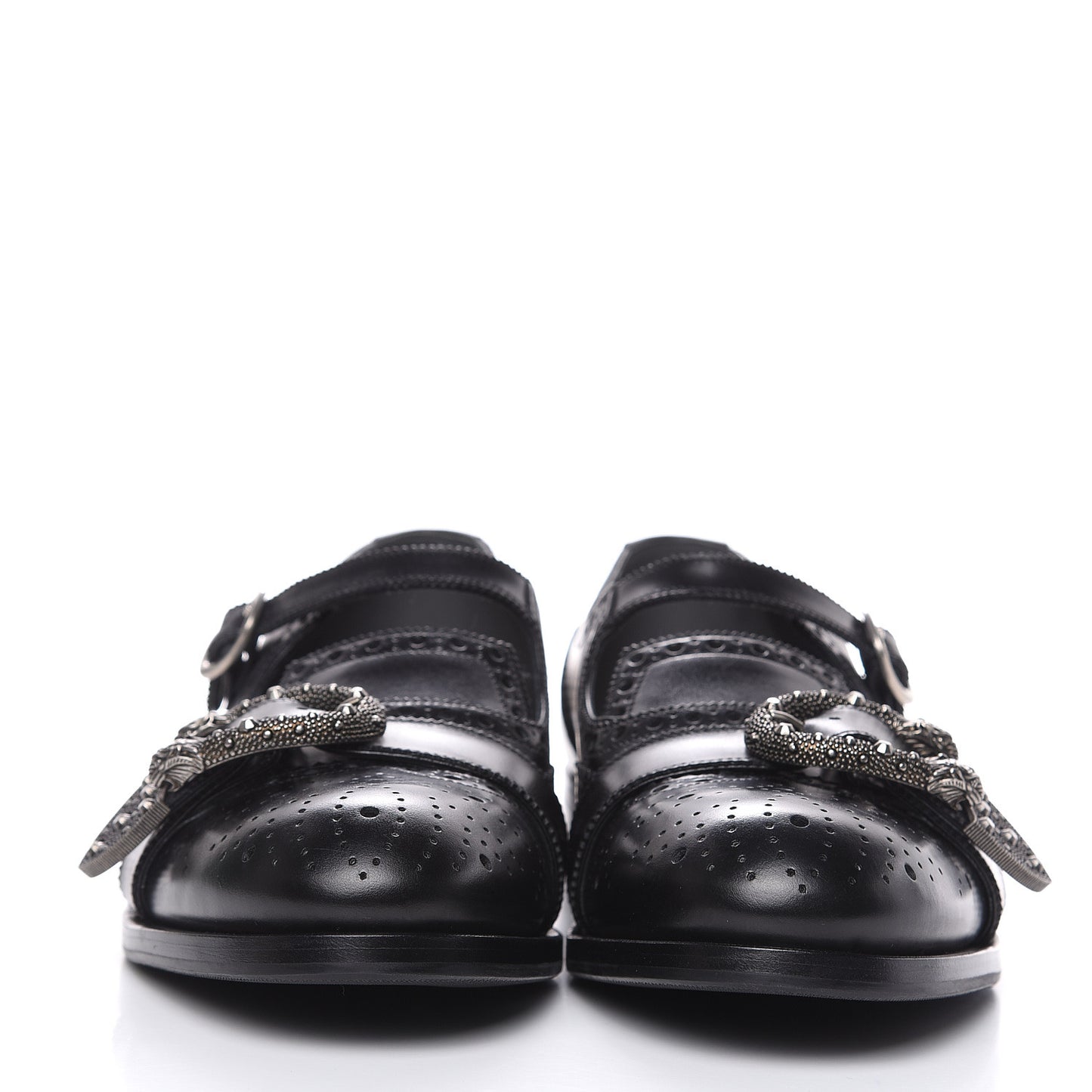 Calfskin Bee Embroidered Mens Queercore Brogue Wingtip Monk Strap Loafers 10.5 Black