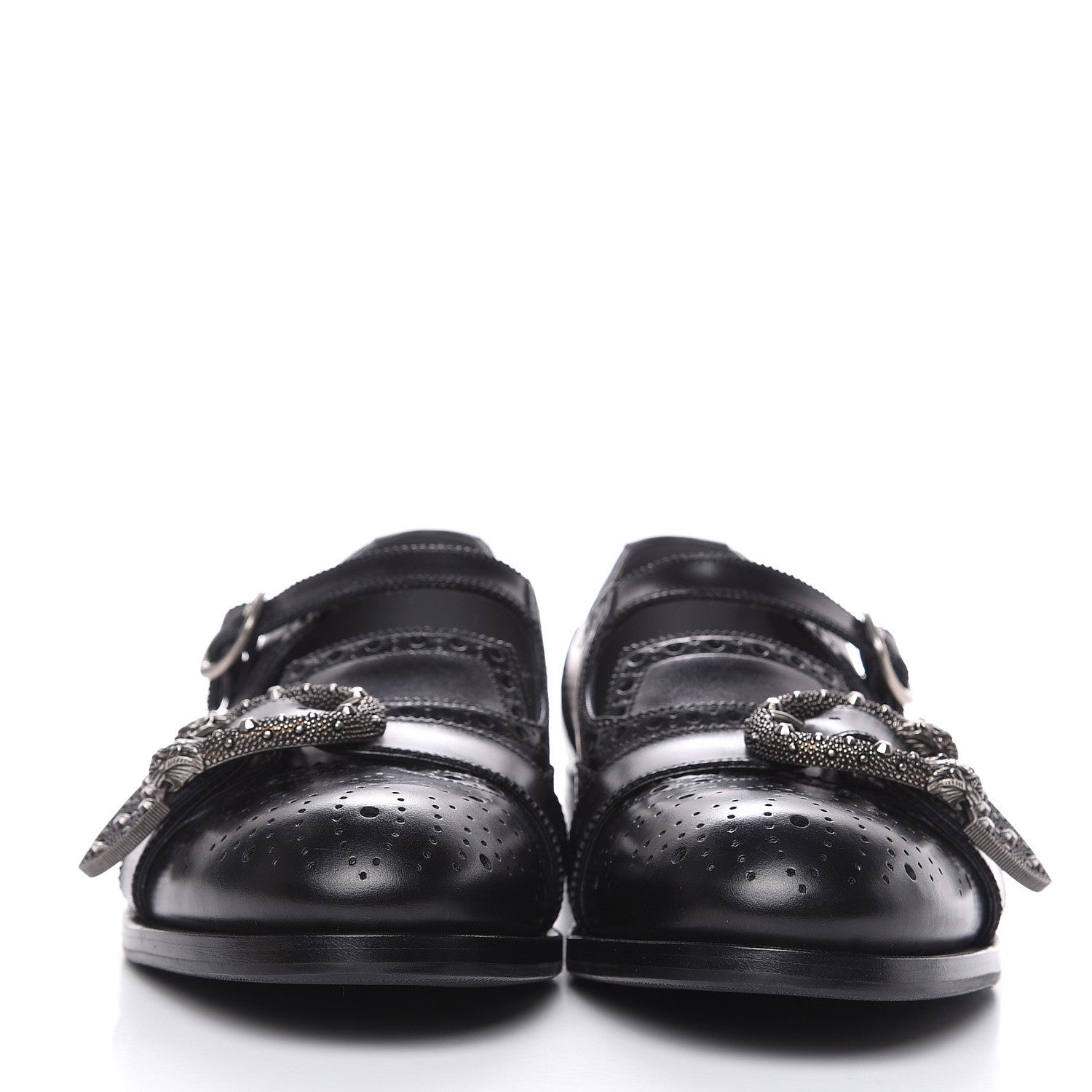 Gucci Calfskin Bee Embroidered Mens Queercore Brogue Wingtip Monk Strap Loafers 10.5 Black 2 of 14