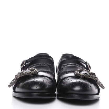 Gucci Calfskin Bee Embroidered Mens Queercore Brogue Wingtip Monk Strap Loafers 10.5 Black 2 of 14