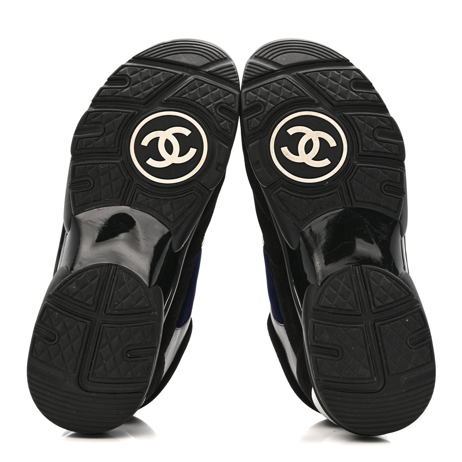 Chanel Suede Velvet Lambskin Mens CC Sneakers 44 Black Blue Silver 6 of 11