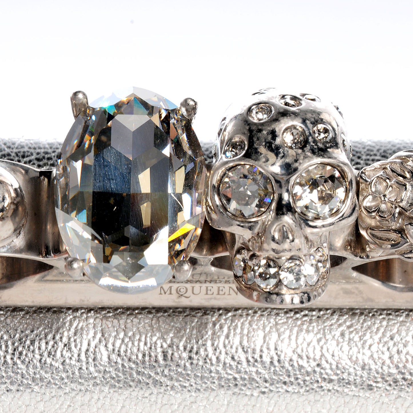 Tarnished Nappa Knuckle Box Clutch Metallic Silver