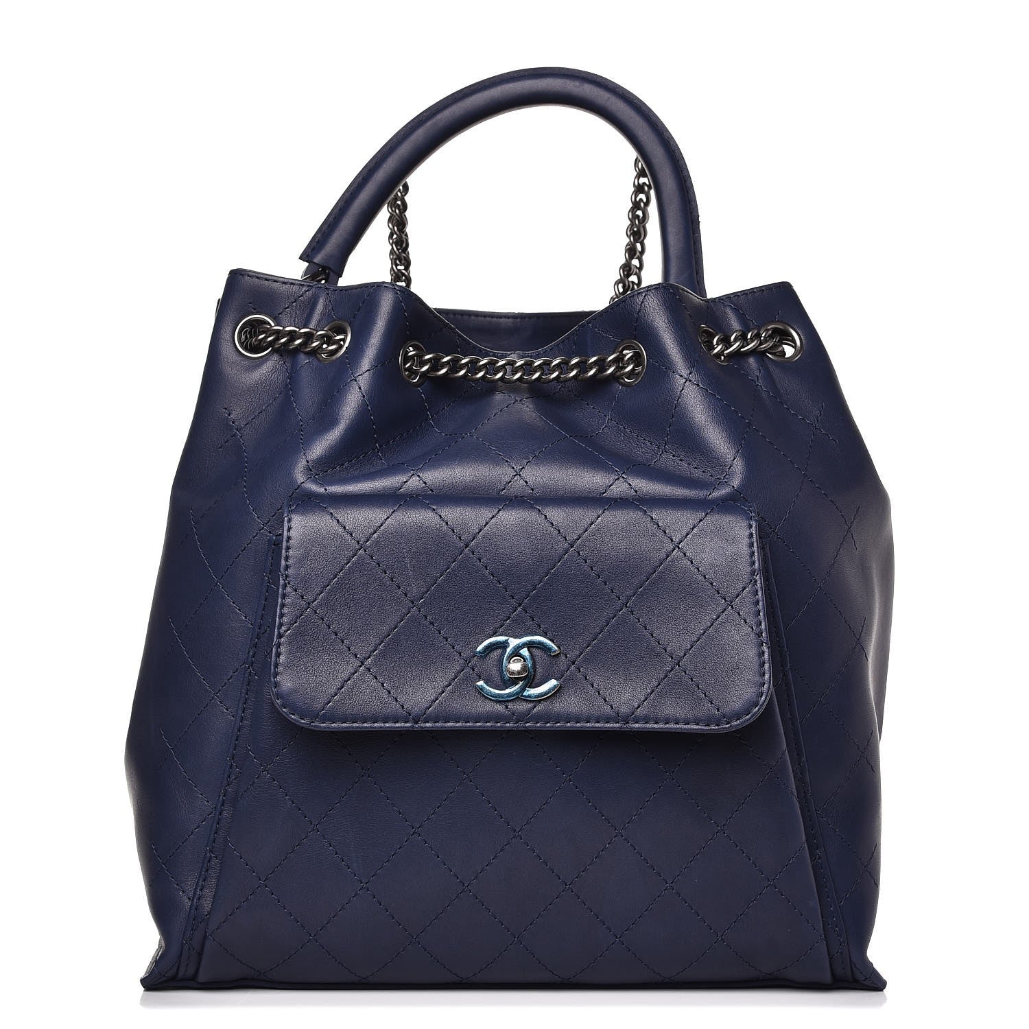 Chanel Calfskin Stitched Large Urban Luxury Drawstring Backpack Navy Blue 1 of 8