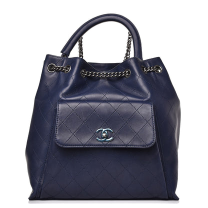 Chanel Calfskin Stitched Large Urban Luxury Drawstring Backpack Navy Blue 1 of 8