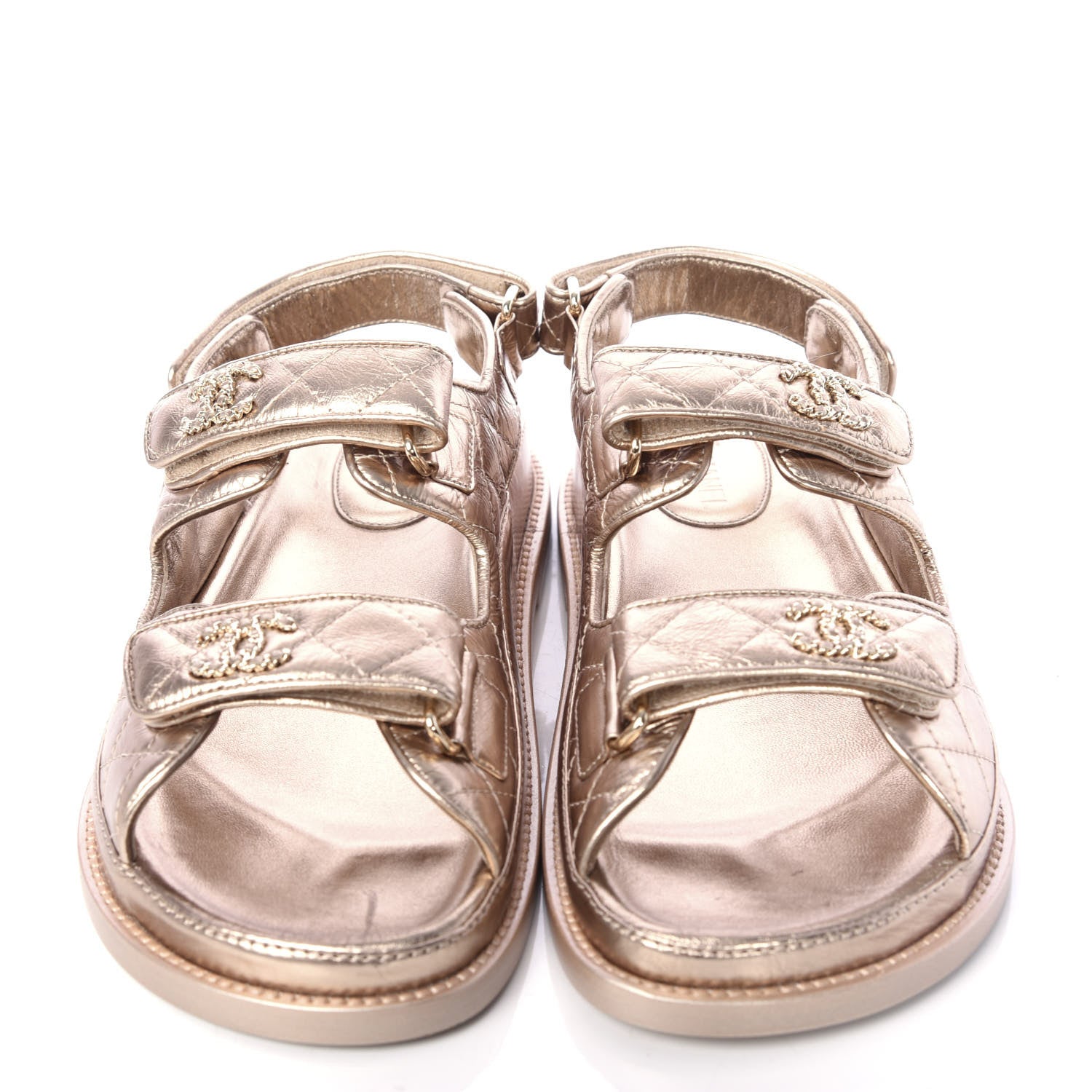 Chanel Iridescent Lambskin Velcro Dad Sandals 37.5 Light Bronze 6 of 12