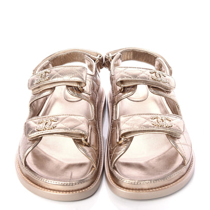 Chanel Iridescent Lambskin Velcro Dad Sandals 37.5 Light Bronze 6 of 12