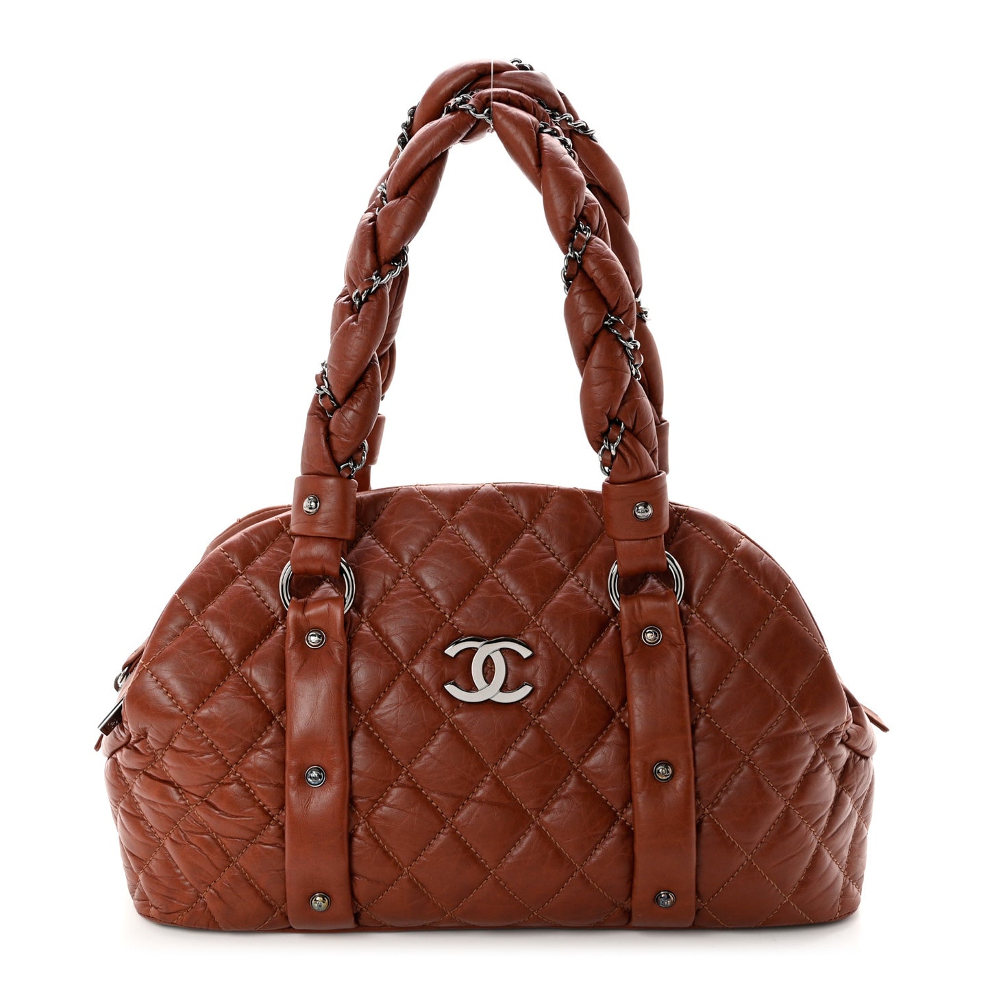 Distressed Lambskin Vintage Ligne Lady Braid Tote Brown