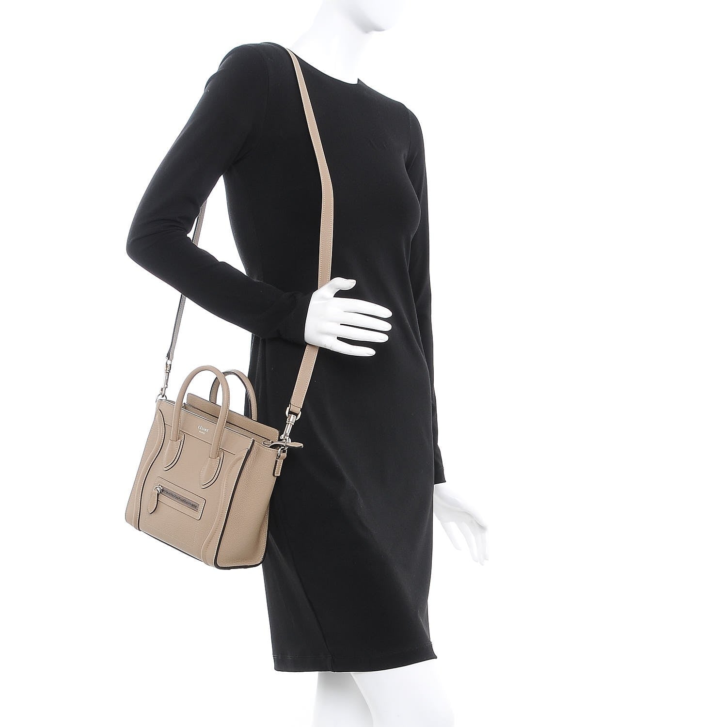 Celine Drummed Calfskin Nano Luggage Dune 2 of 8