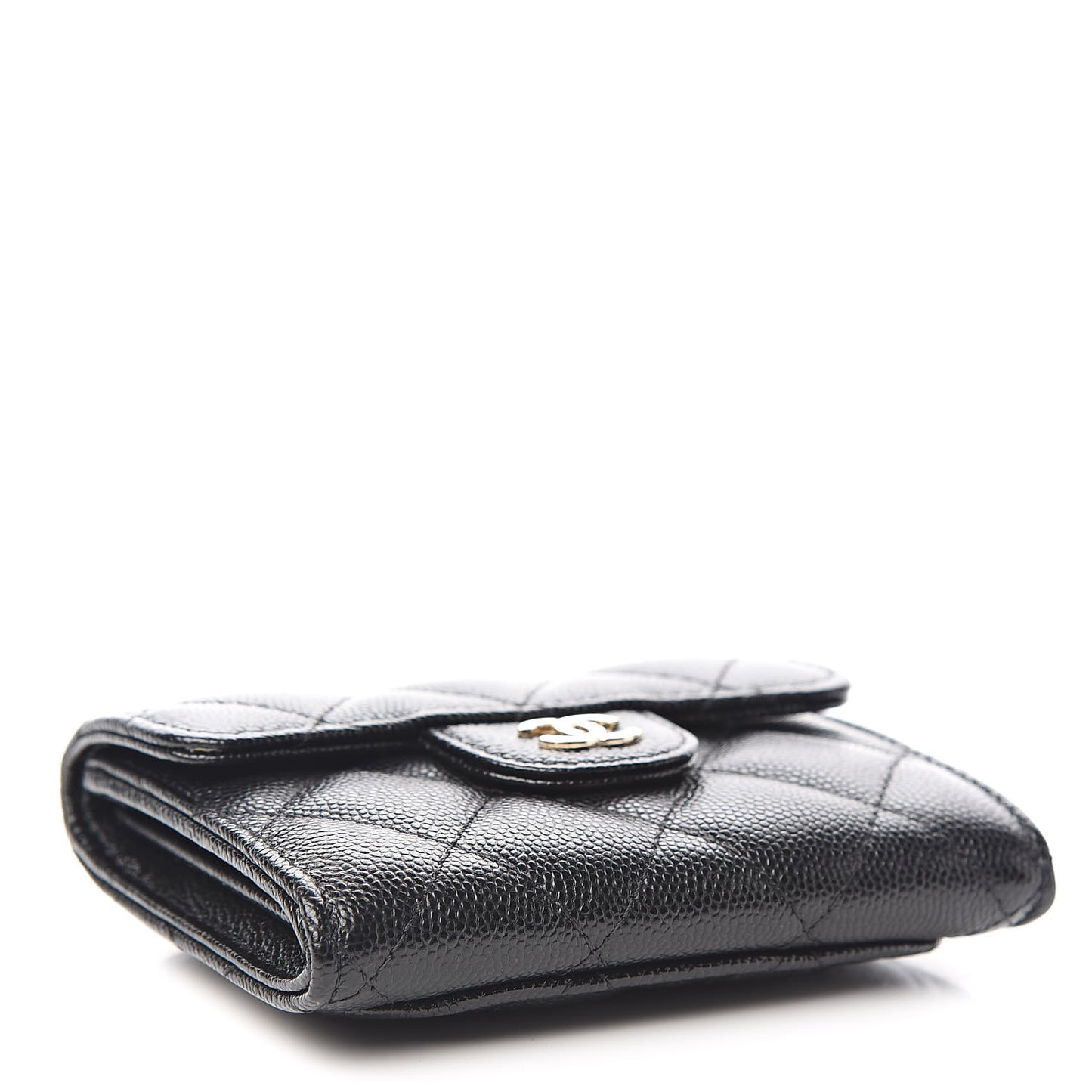 Caviar Quilted Flap Card Holder Wallet Black