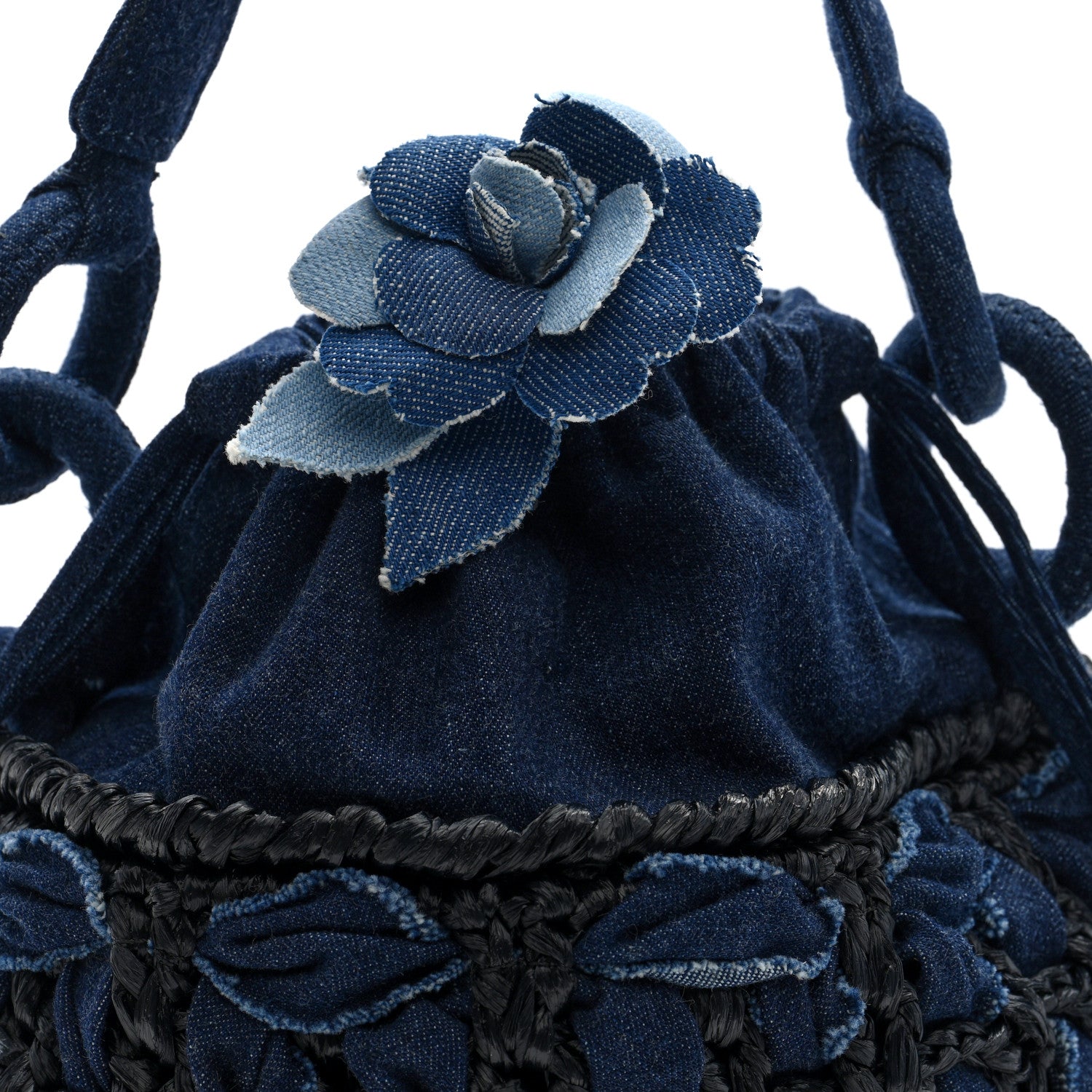 Chanel Denim Raffia Woven Bucket Bag 8 of 10