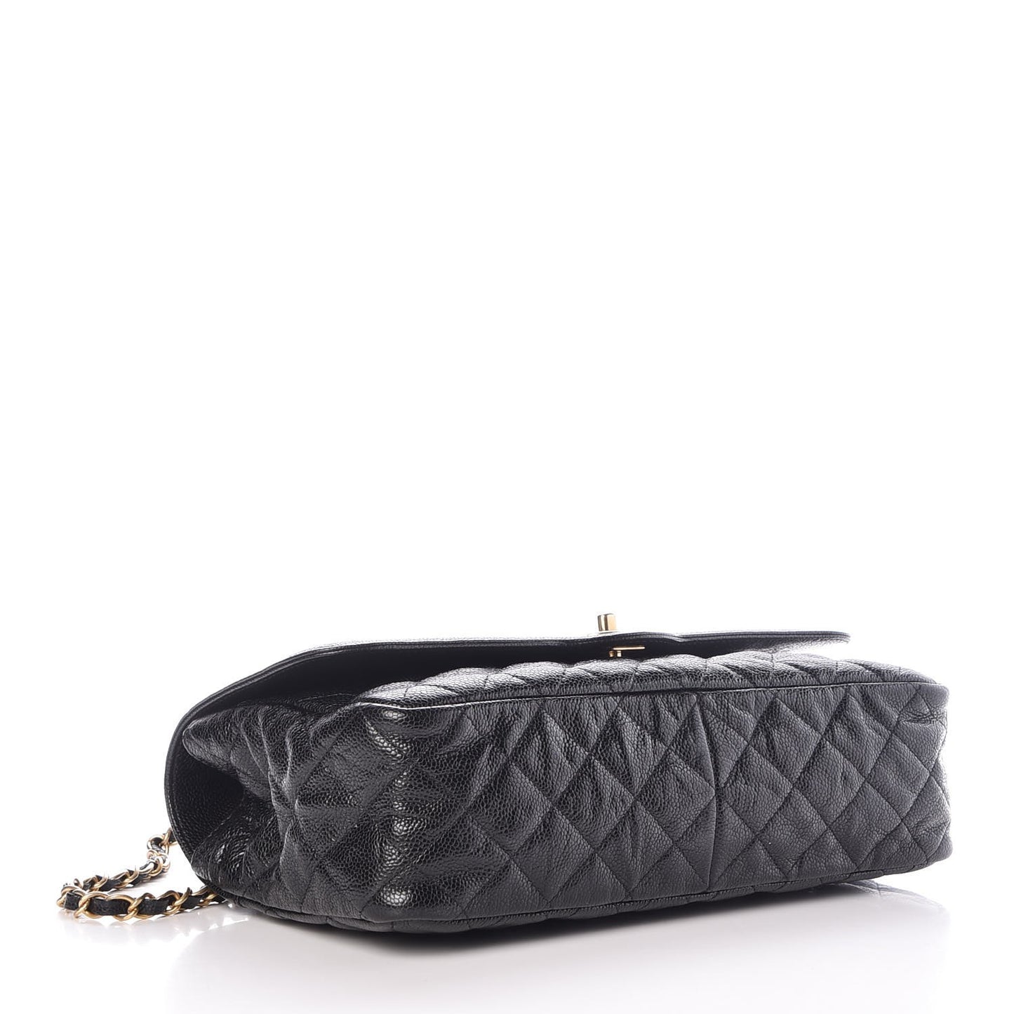 Crumpled Grained Calfskin Quilted Large Two Tone Flap Bag Black