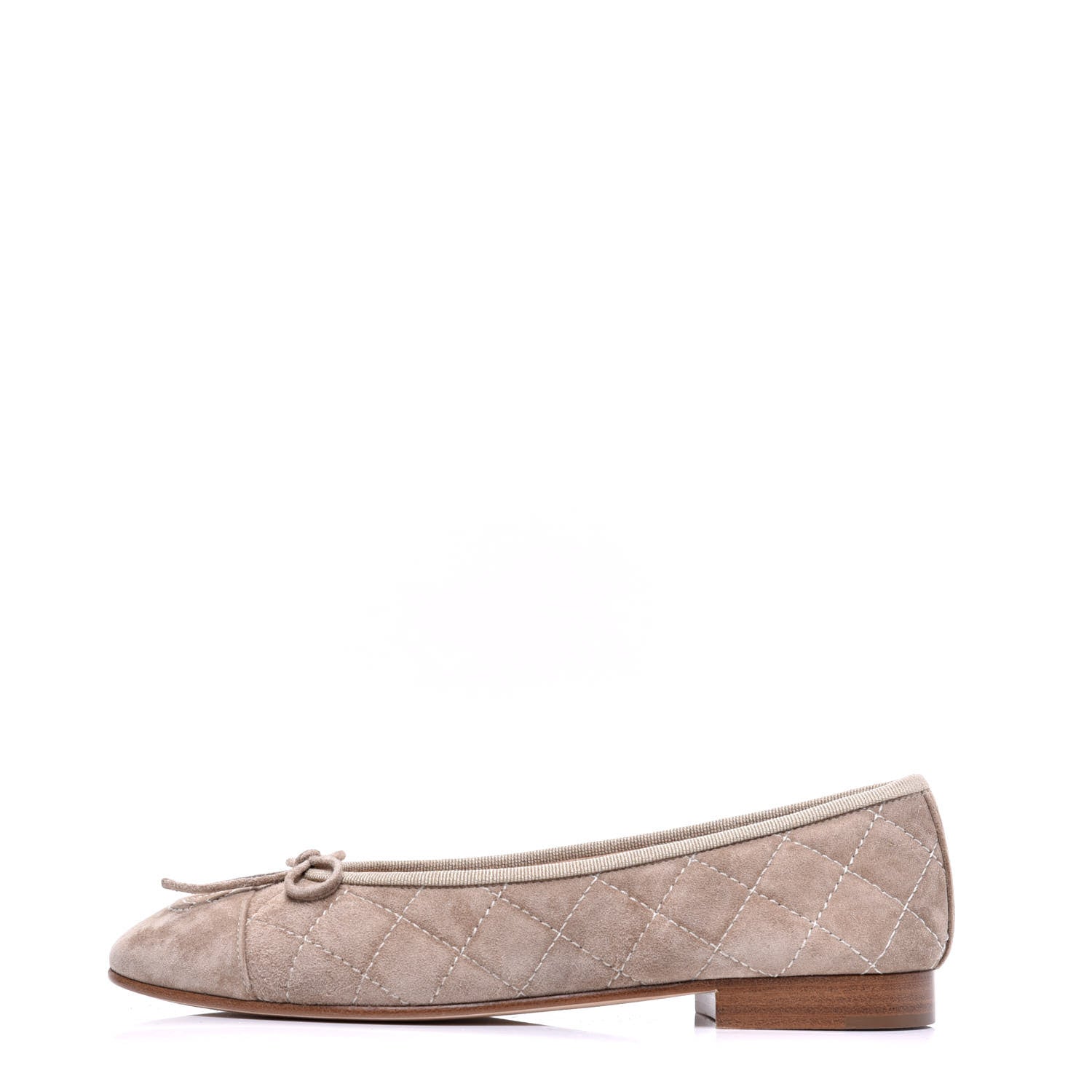 Chanel Suede Quilted Cap Toe CC Ballerina Flats 36 Beige 1 of 7