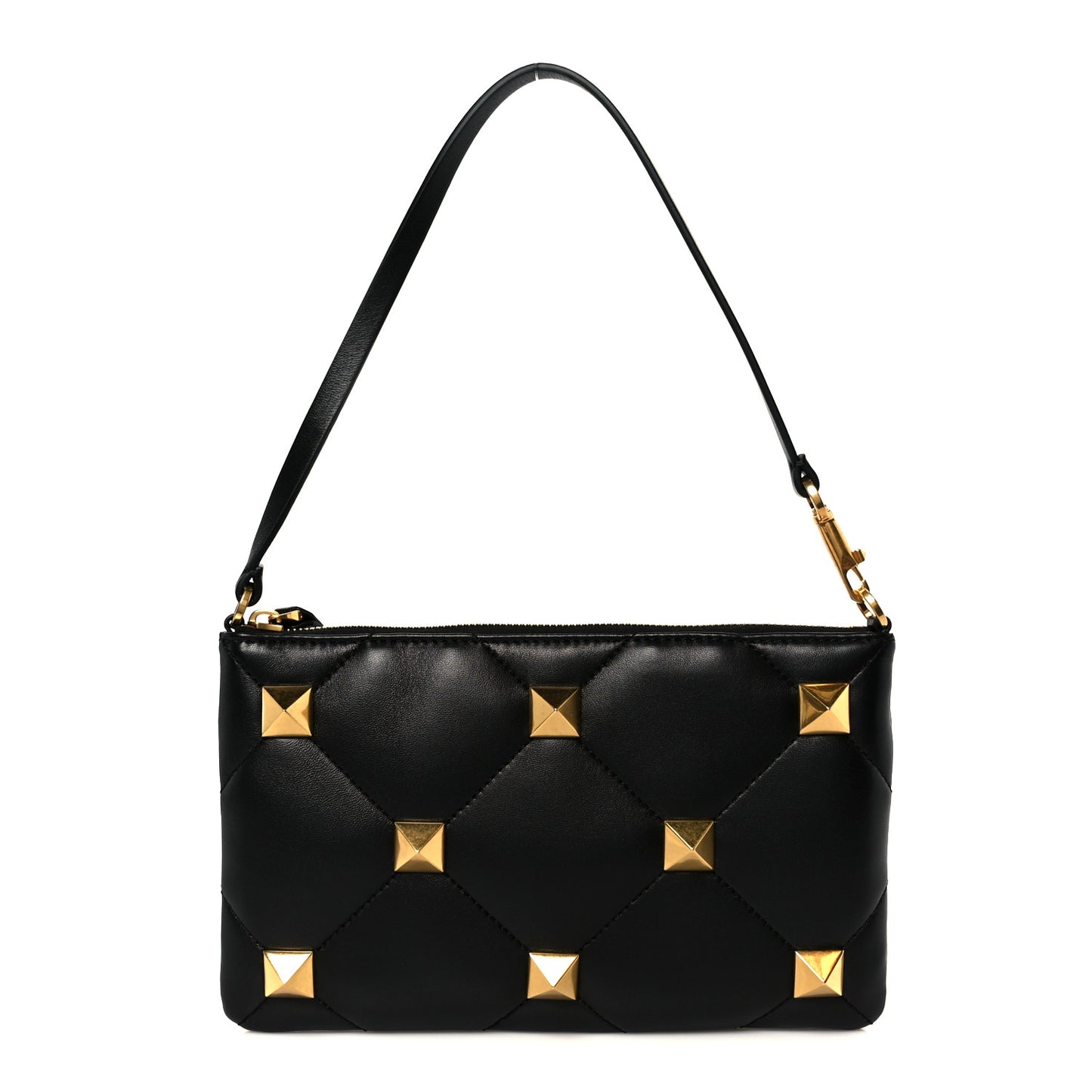 Nappa Quilted Roman Stud Zip Pouch Black