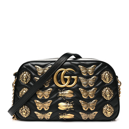 Gucci Calfskin Matelasse Animal Studs Small GG Marmont Chain Shoulder Bag Black 1 of 10