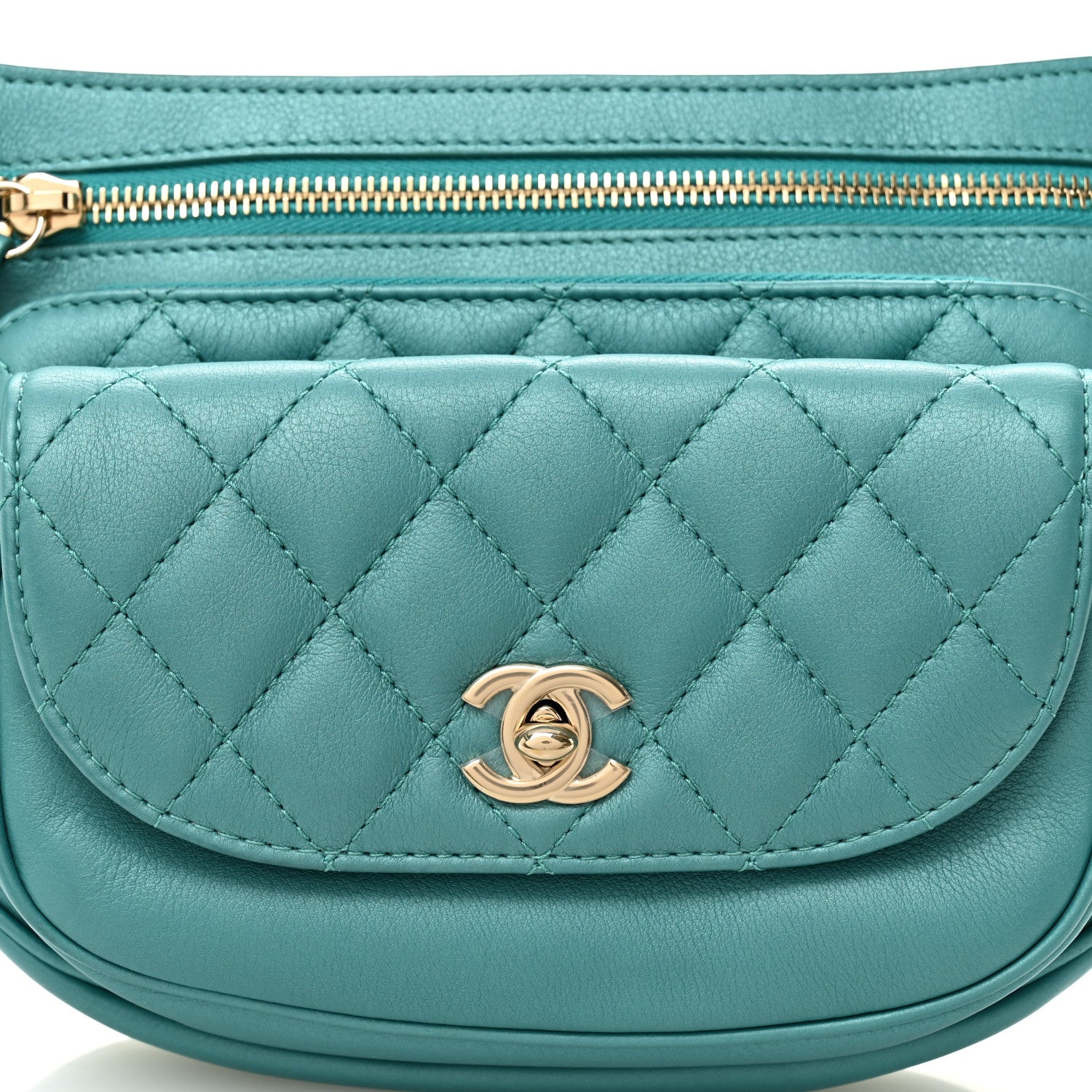 Chanel Metallic Calfskin Flap Chain Waist Bag Turquoise 9 of 11
