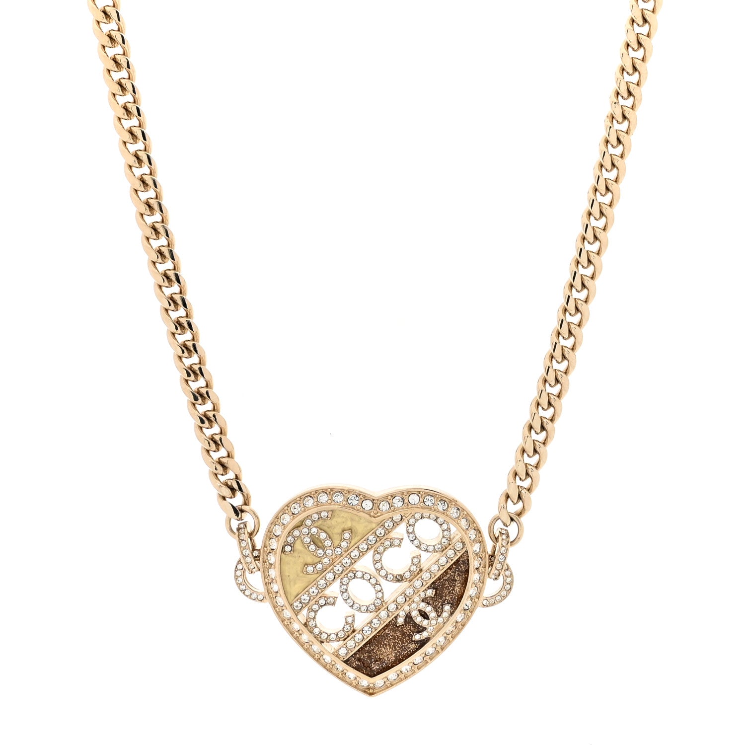 Chanel Crystal Crystal CC Coco Heart Necklace Gold 1 of 5