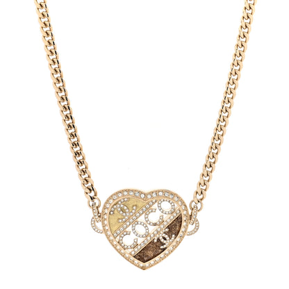 Chanel Crystal Crystal CC Coco Heart Necklace Gold 1 of 5