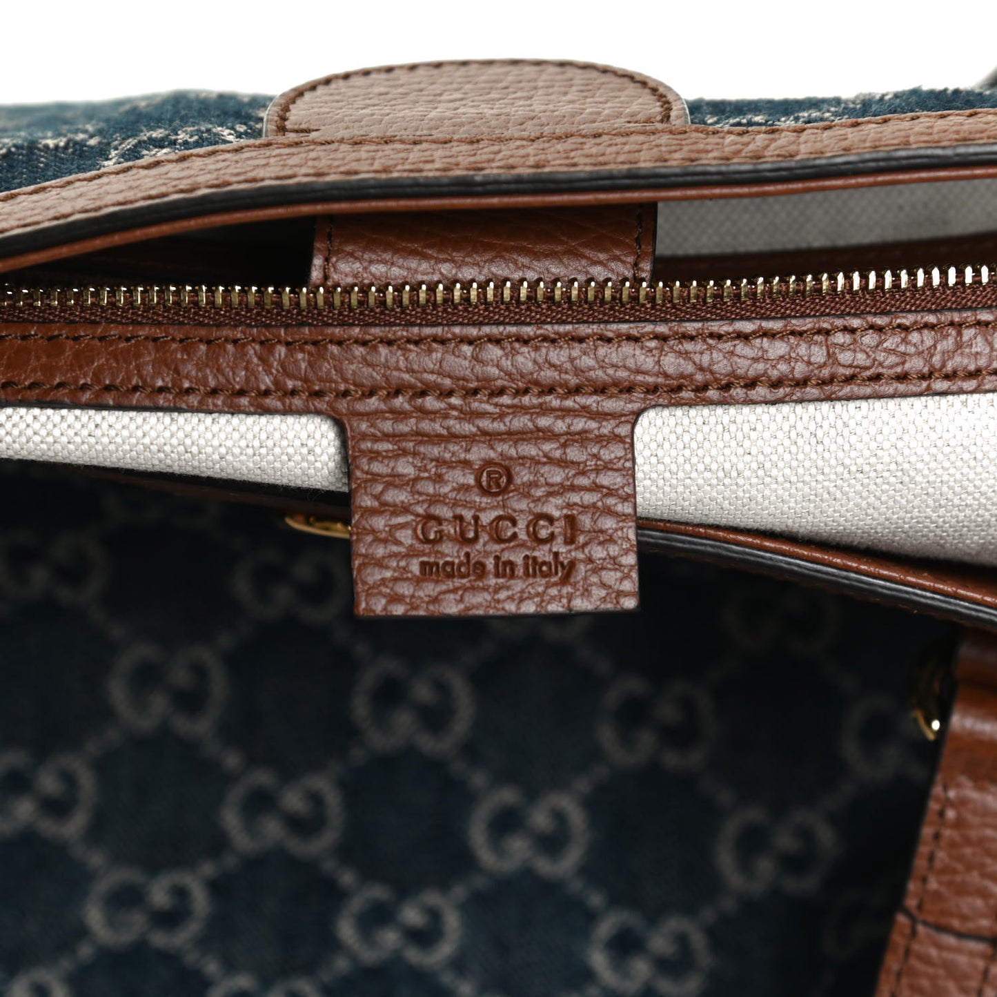 New Denim GG Monogram Medium Ophidia Shopping Tote Blue Tea Cuir