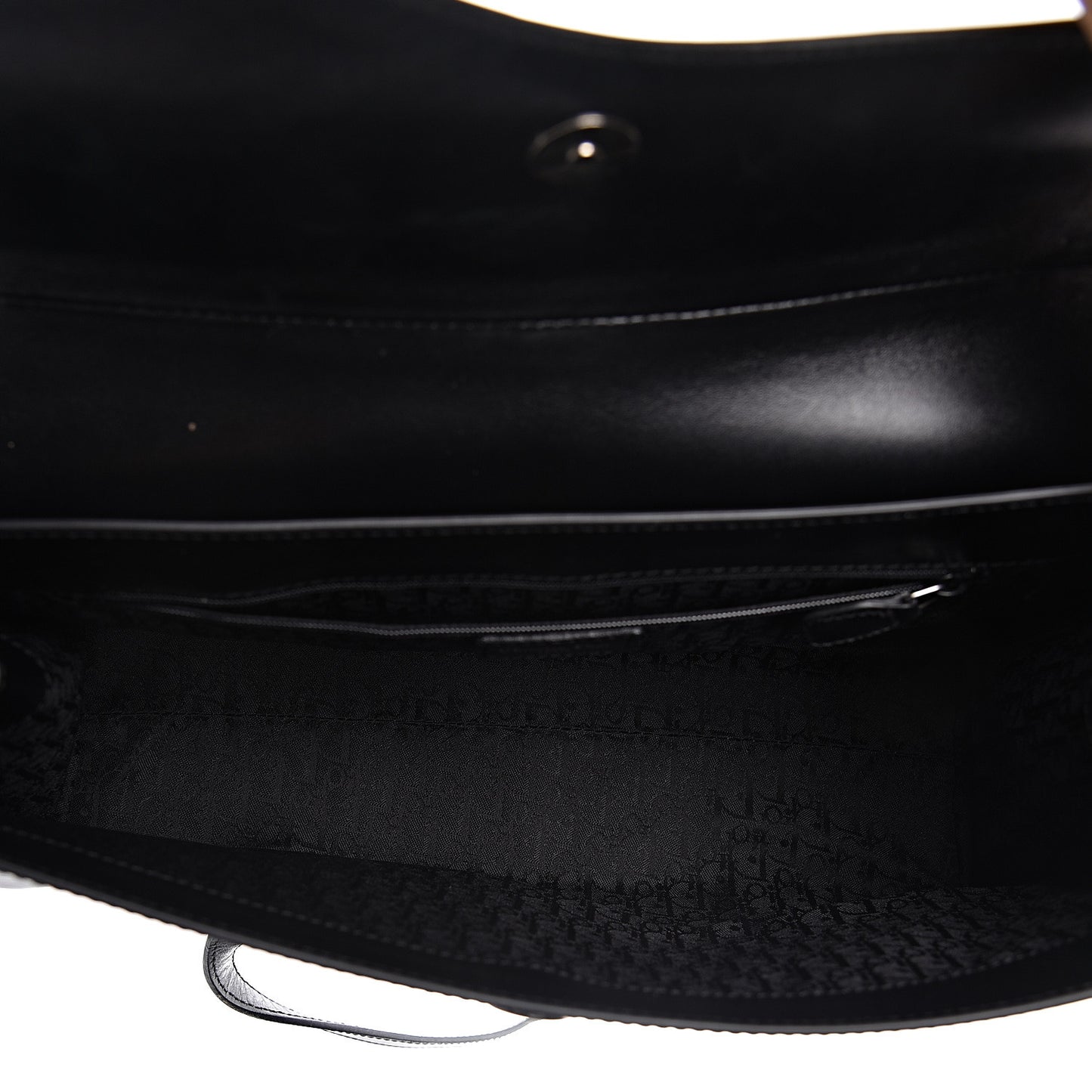 Glazed Calfskin Saddle Shopper Black