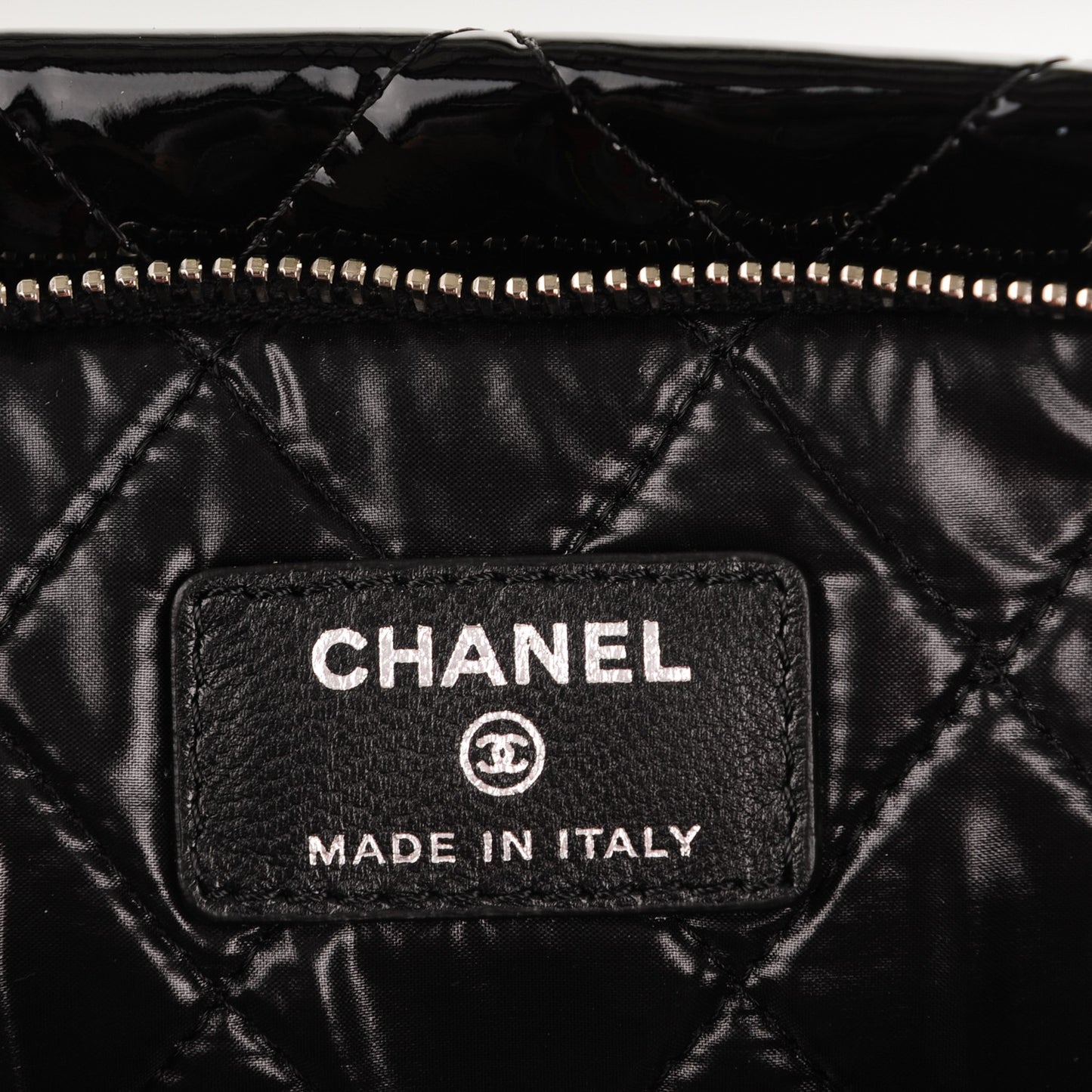 Patent Calfskin Quilted Beauty CC Clutch Black