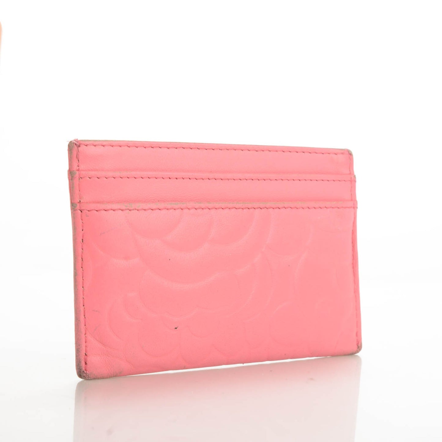 Lambskin Camellia Embossed Card Holder Pink