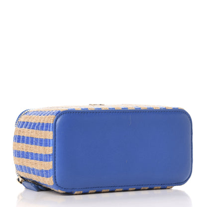 Chanel Raffia Jute Striped Small Vanity Case With Chain Blue Beige 4 of 10