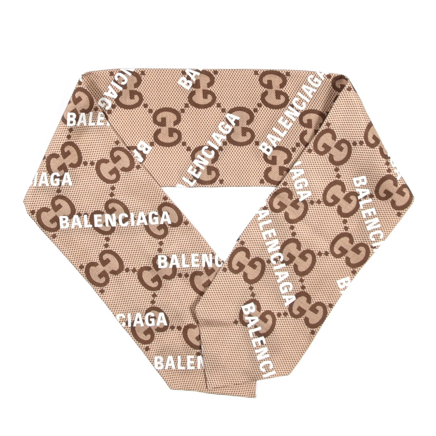 X BALENCIAGA Silk Twill Maxi GG Monogram GG B Neck Bow Scarf Beige White