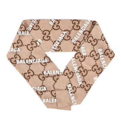 Gucci X BALENCIAGA Silk Twill Maxi GG Monogram GG B Neck Bow Scarf Beige White 1 of 4