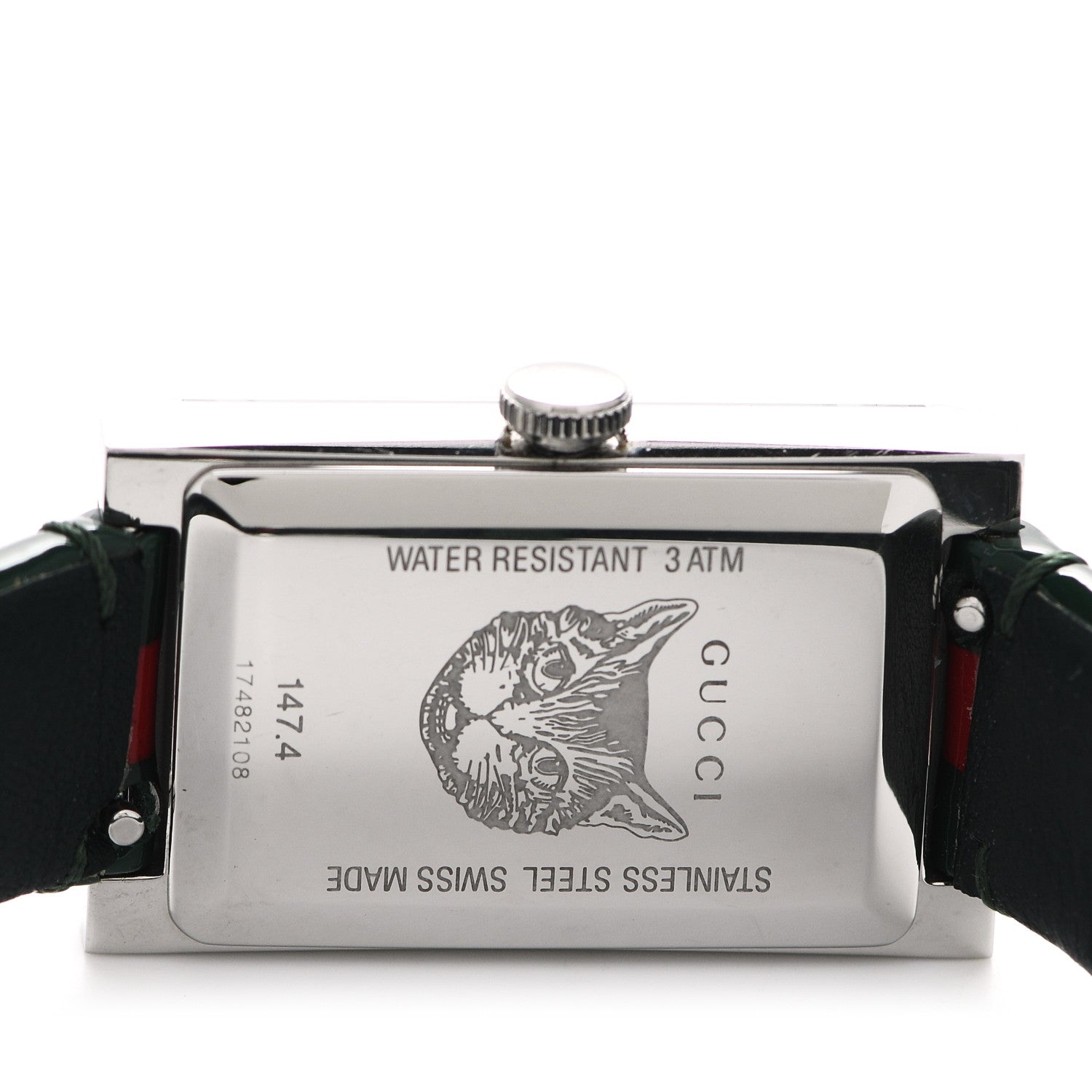 Gucci Stainless Steel Calfskin Mother of Pearl 21mm Web G-Frame Bee Quartz Watch Green 4 of 4