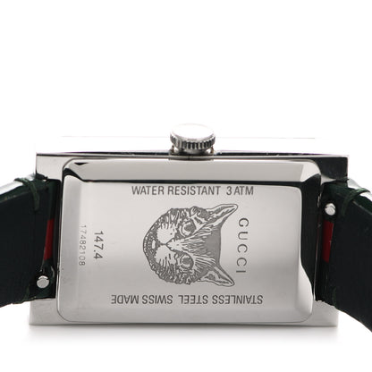 Gucci Stainless Steel Calfskin Mother of Pearl 21mm Web G-Frame Bee Quartz Watch Green 4 of 4