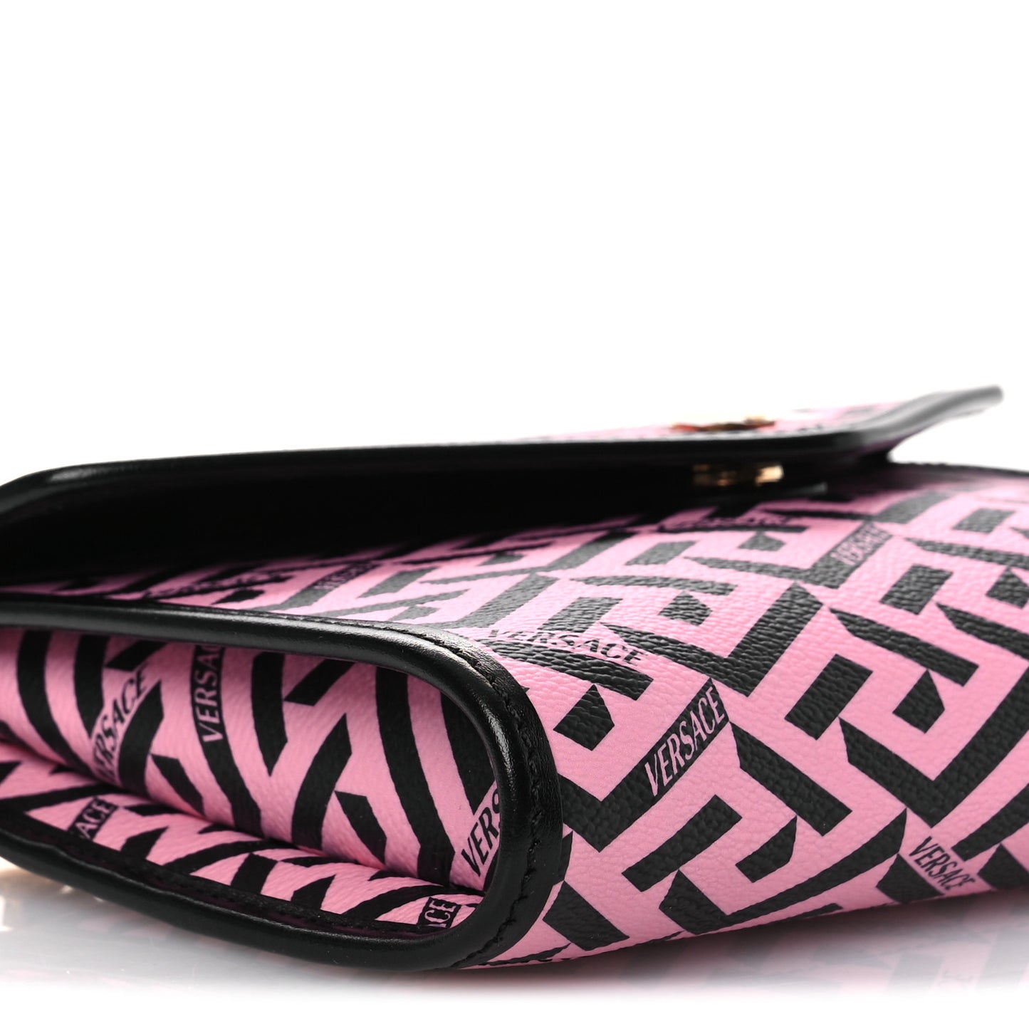 Coated Canvas La Greca Signature Wallet On Chain Black Pink